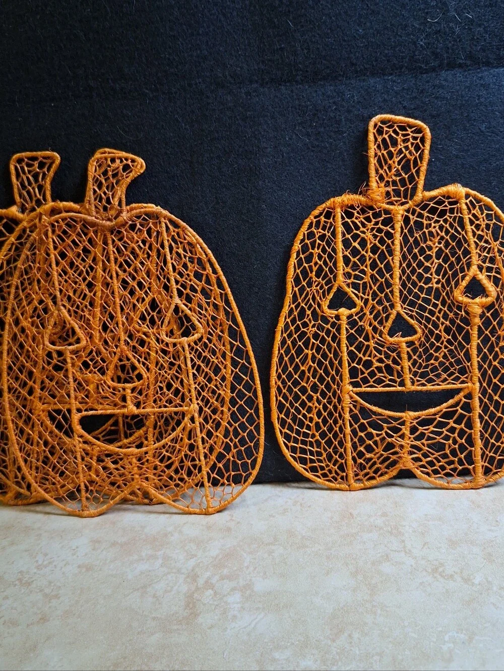 Vintage Macrame Halloween Decoration Decor Wall Art Pumpkin Jack O Lantern Set/5